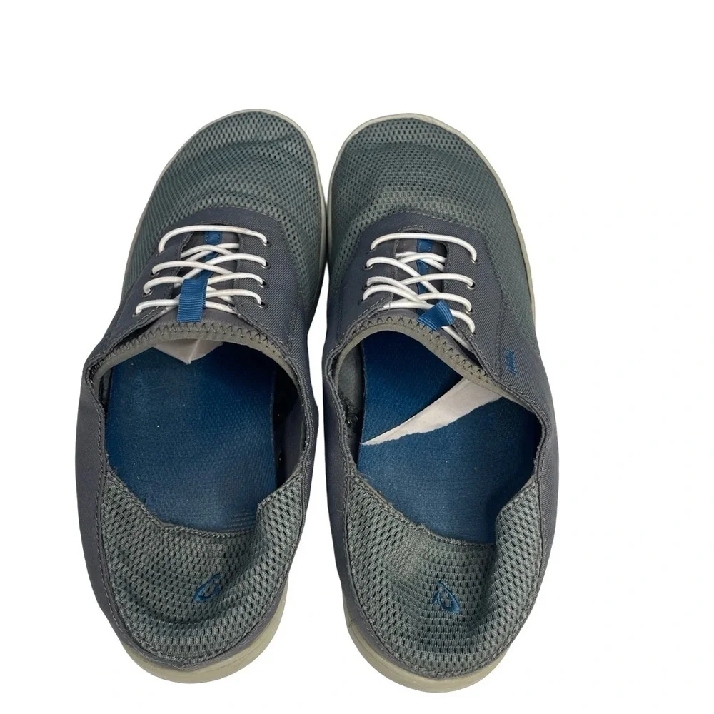 Olukai Nohea Moku stretchy/breathable men size 12 bluish gray no tie  boat shoe